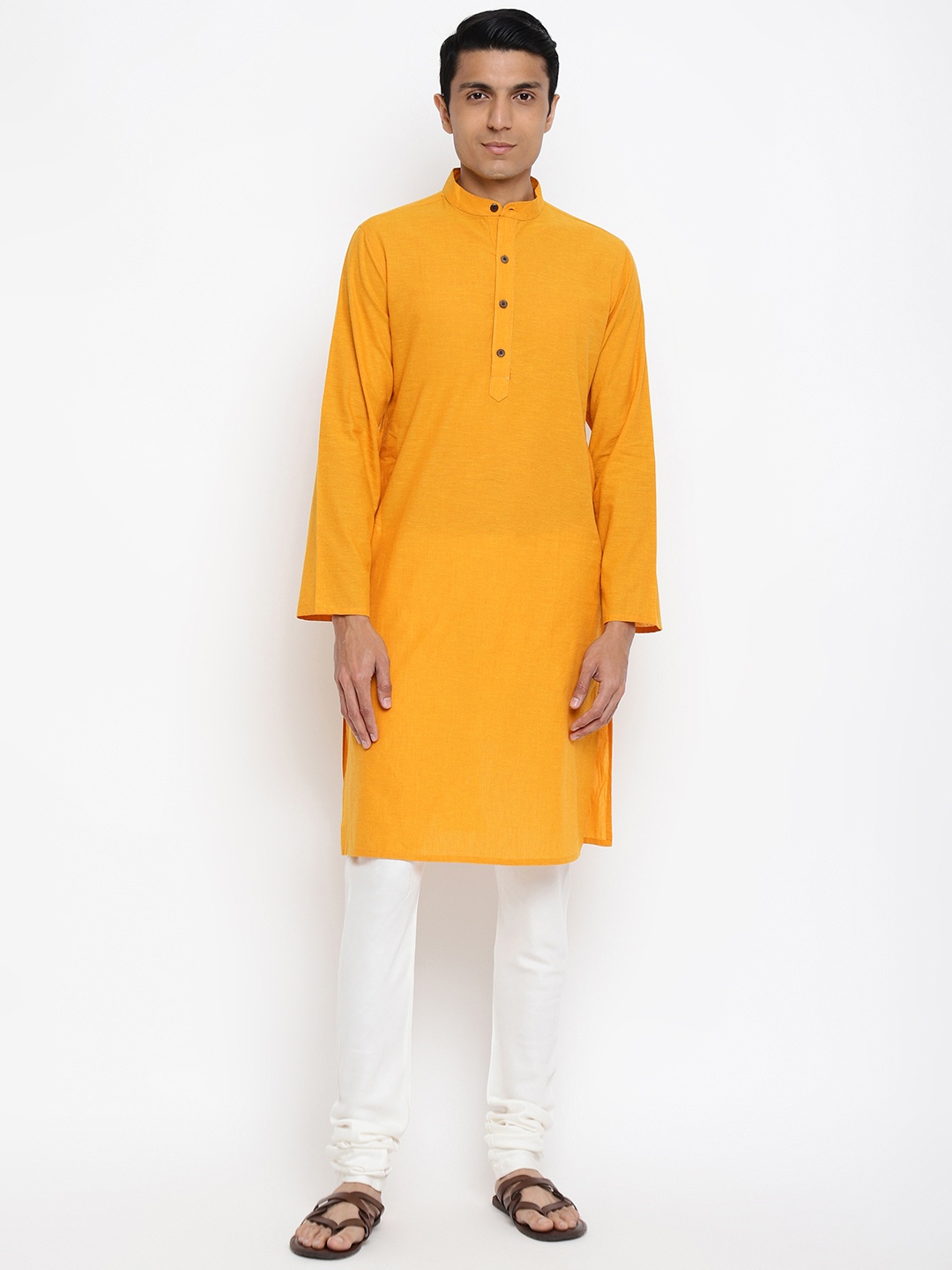 

Fabindia Men Mustard Yellow Pure Cotton Solid Slim Fit Kurta