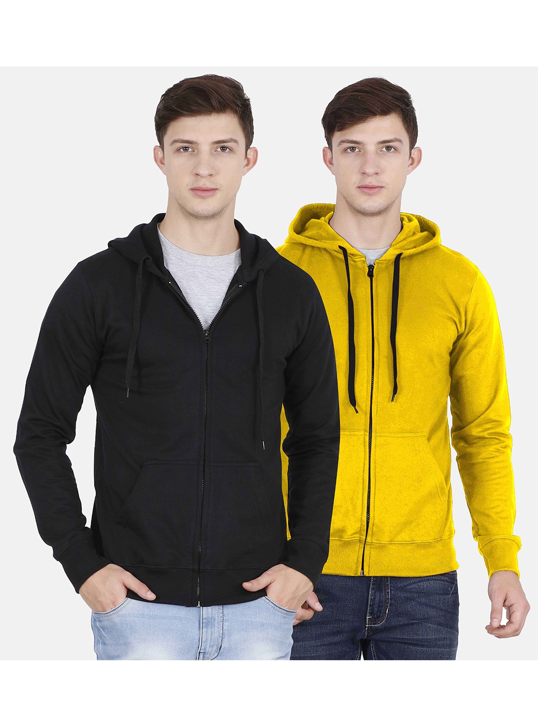 

Fleximaa Men Pack of 2 Black & Yellow Hooded Sweatshirt