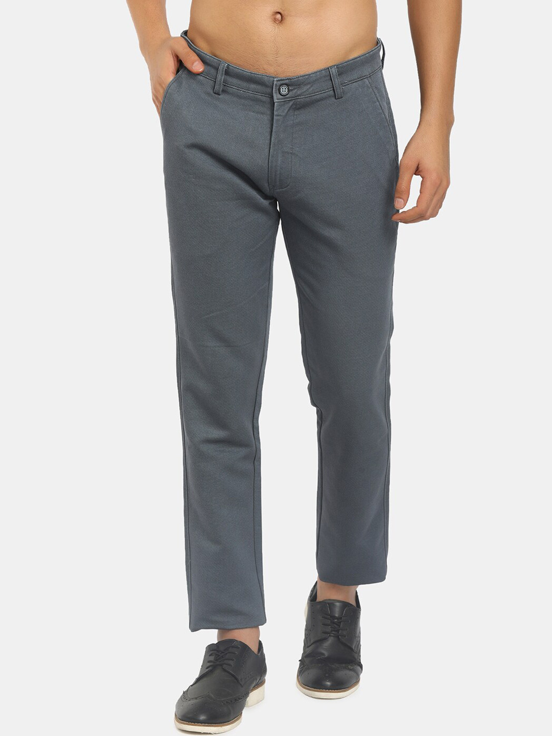 

V-Mart Men Grey Classic Slim Fit Cotton Chinos Trousers