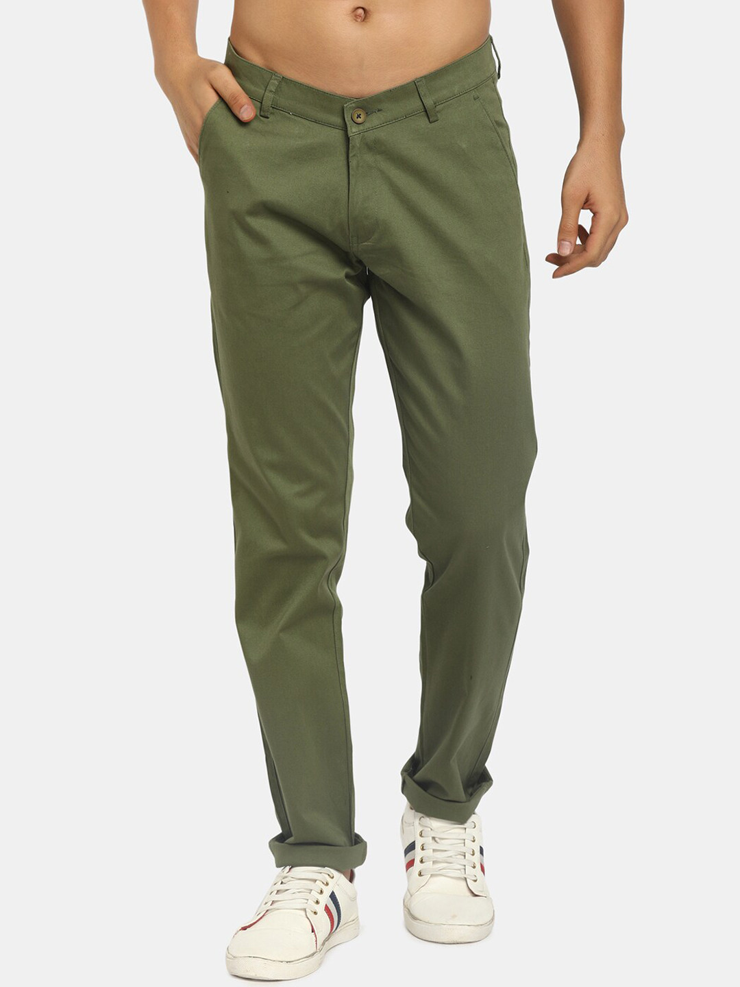 

V-Mart Men Olive Green Classic Slim Fit Chinos Trousers