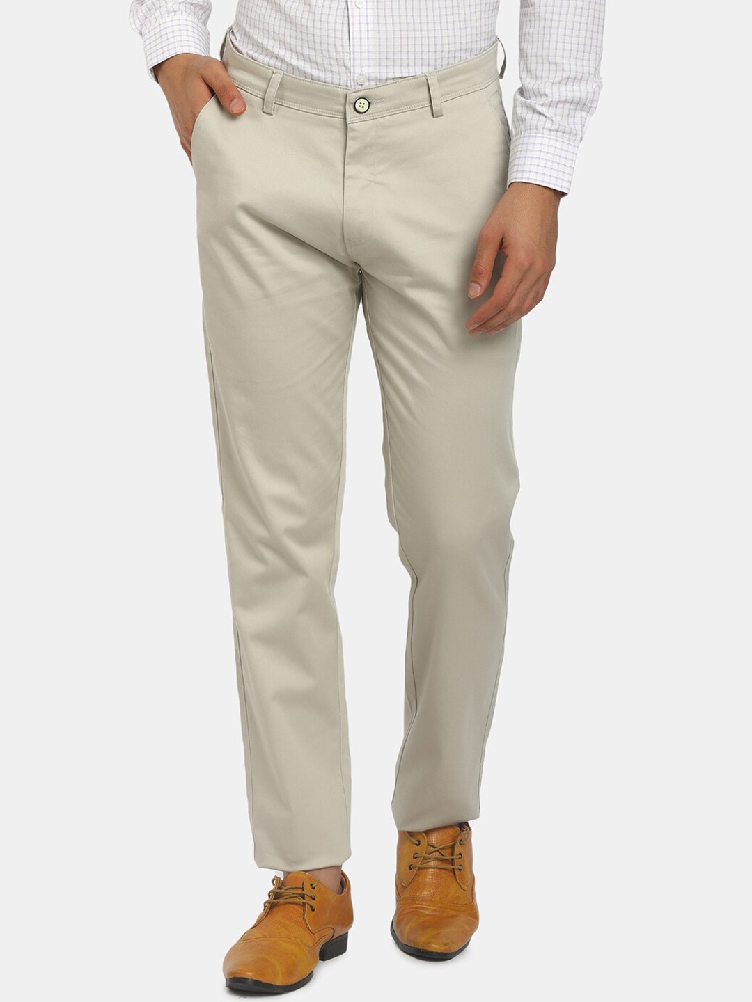 

V-Mart Men's Cream-Coloured Classic Slim Fit Chinos Trousers