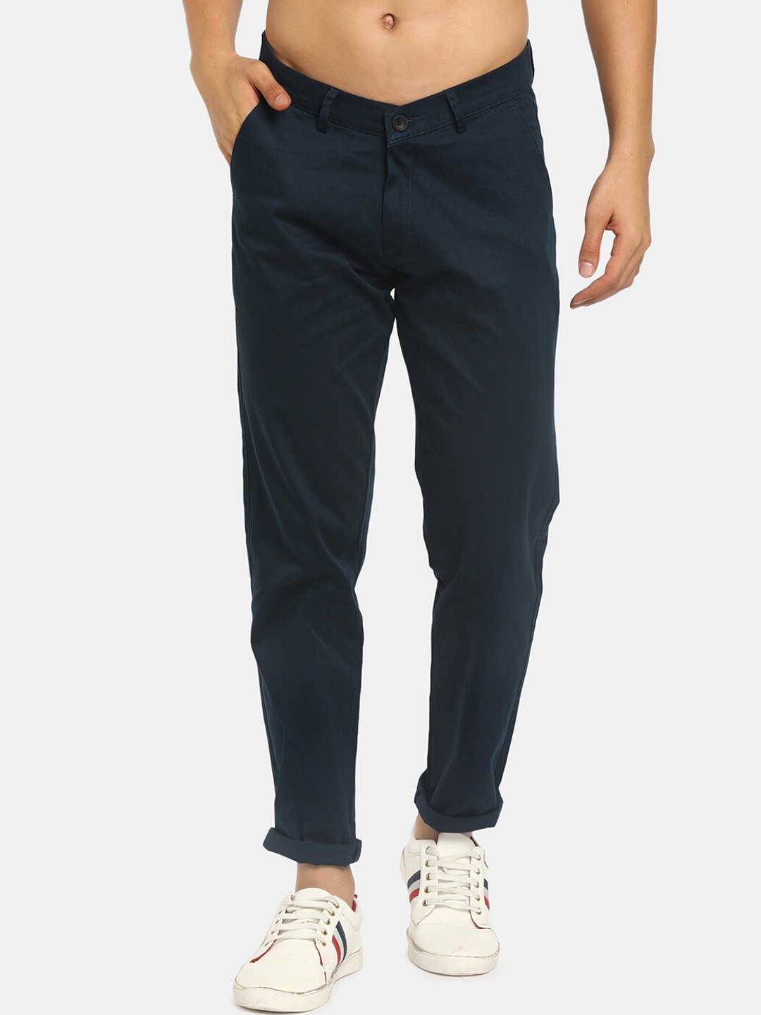 

V-Mart Men Navy Blue Classic Slim Fit Chinos Trousers