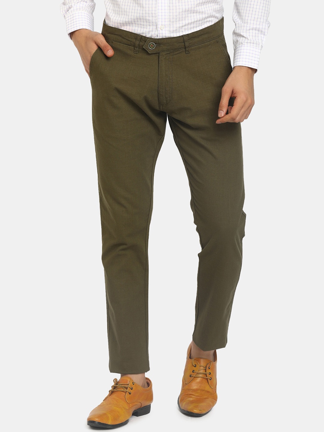 

V-Mart Men Olive Green Classic Slim Fit Cotton Chinos Trousers