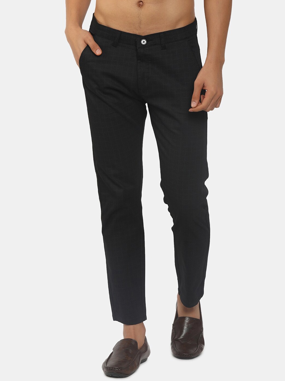 

V-Mart Men Black Checked Classic Chinos Trousers