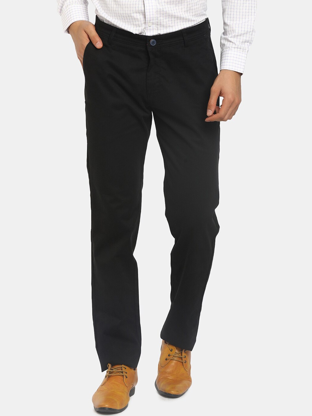 

J White by Vmart Men Navy Blue Classic Slim Fit Chinos Trousers, Black