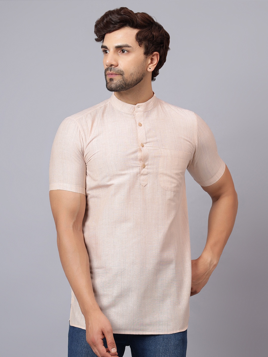 

Latest Chikan Garments Thread Work Pure Cotton Short Kurta, Beige