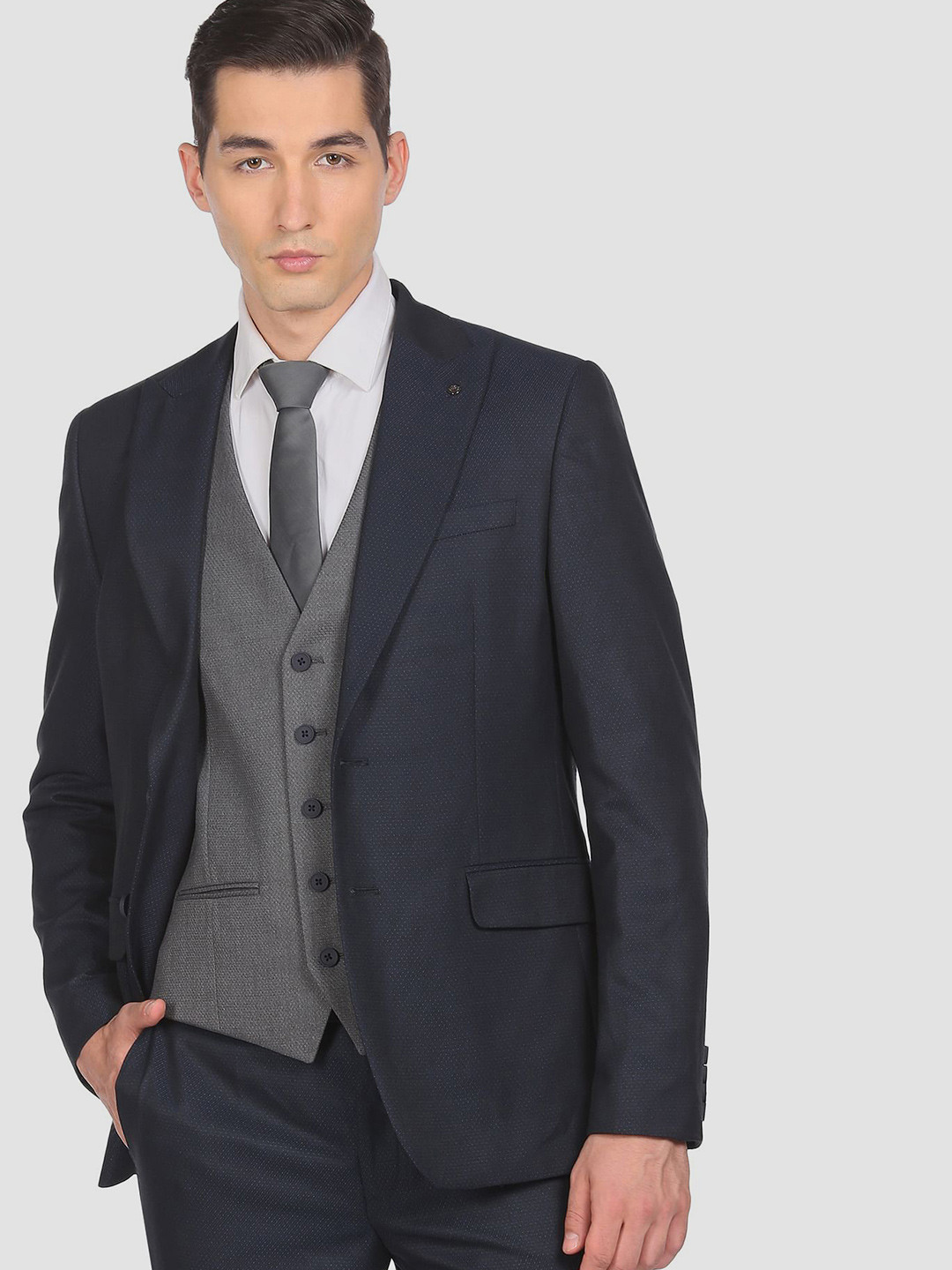 

Arrow Men Blue Solid Single-Breasted Regular-Fit 3-Piece Formal Suit