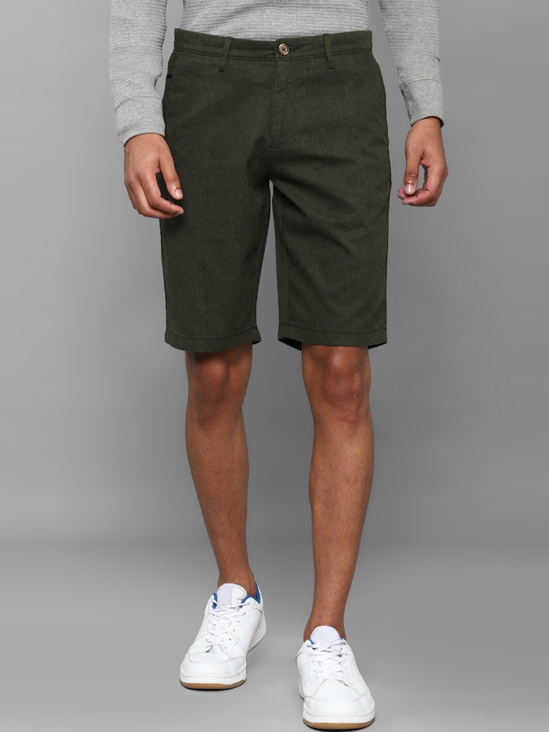 

Allen Solly Men Olive Green Printed Slim Fit Cotton Chino Shorts