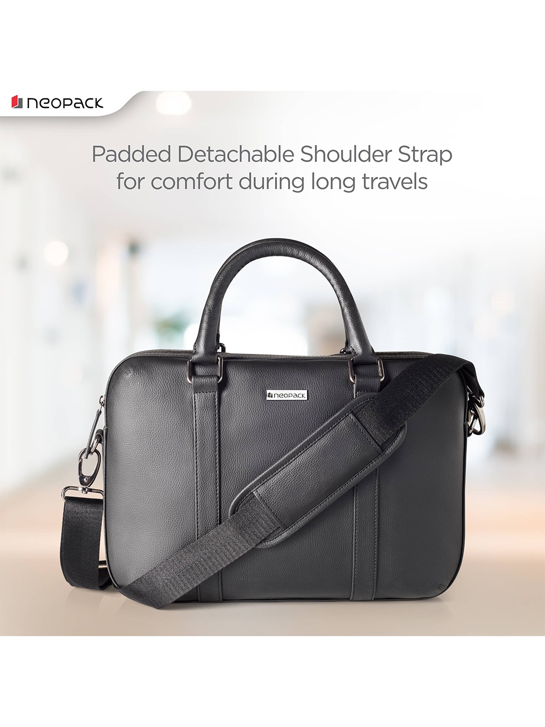 

NEOPACK Men Black & Silver-Toned PU Laptop Bag