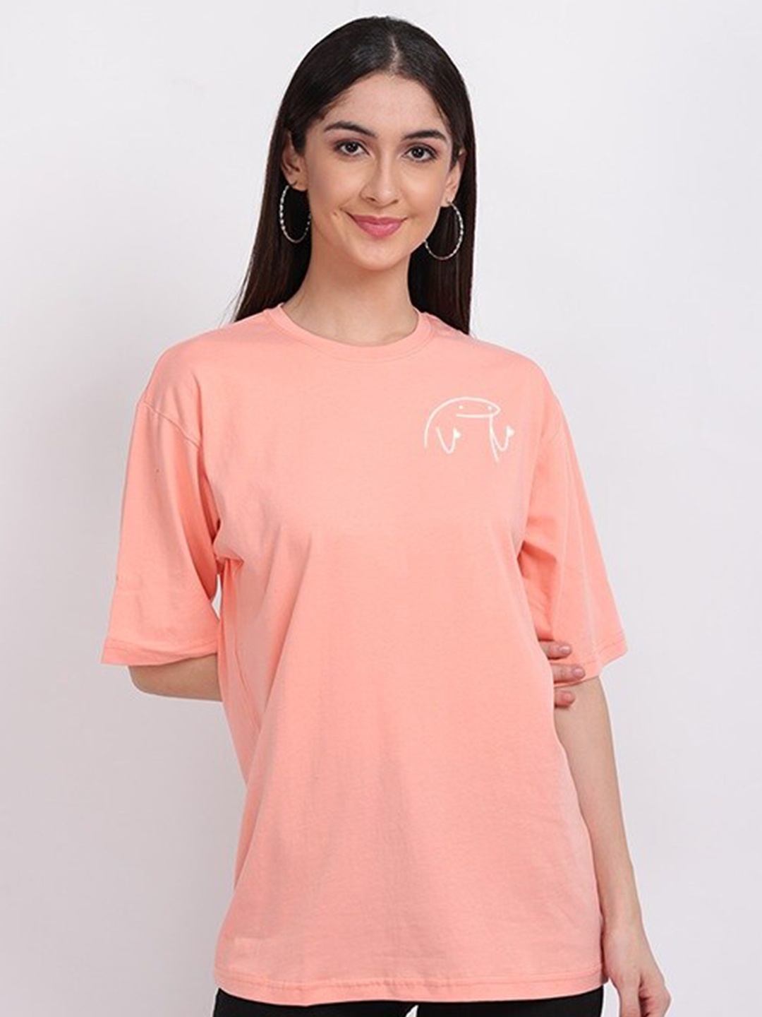

Mad Over Print Women Peach Meme Oversize T-shirt