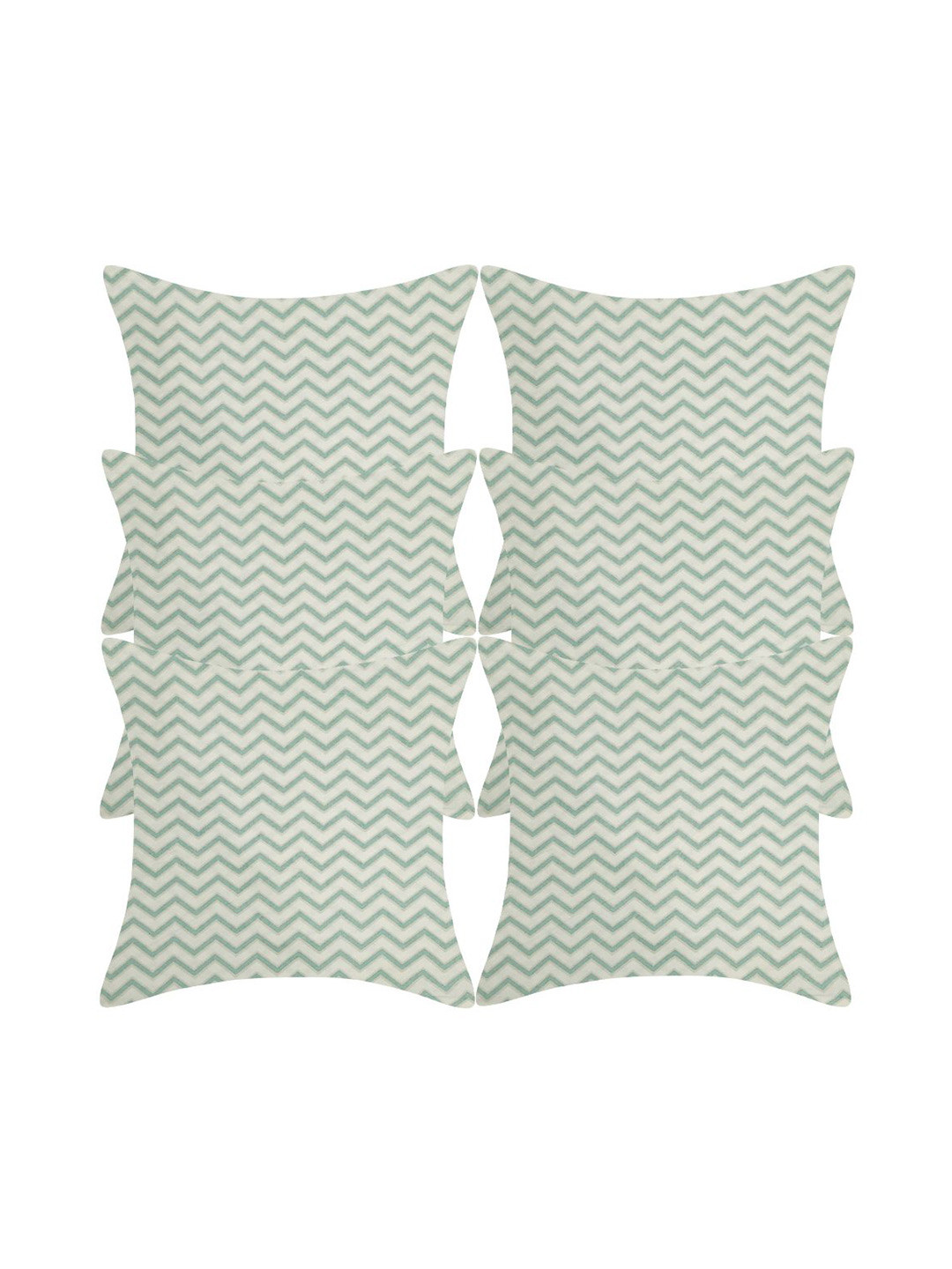 

INDHOME LIFE Green & White Set of 6 Geometric Square Cushion Covers