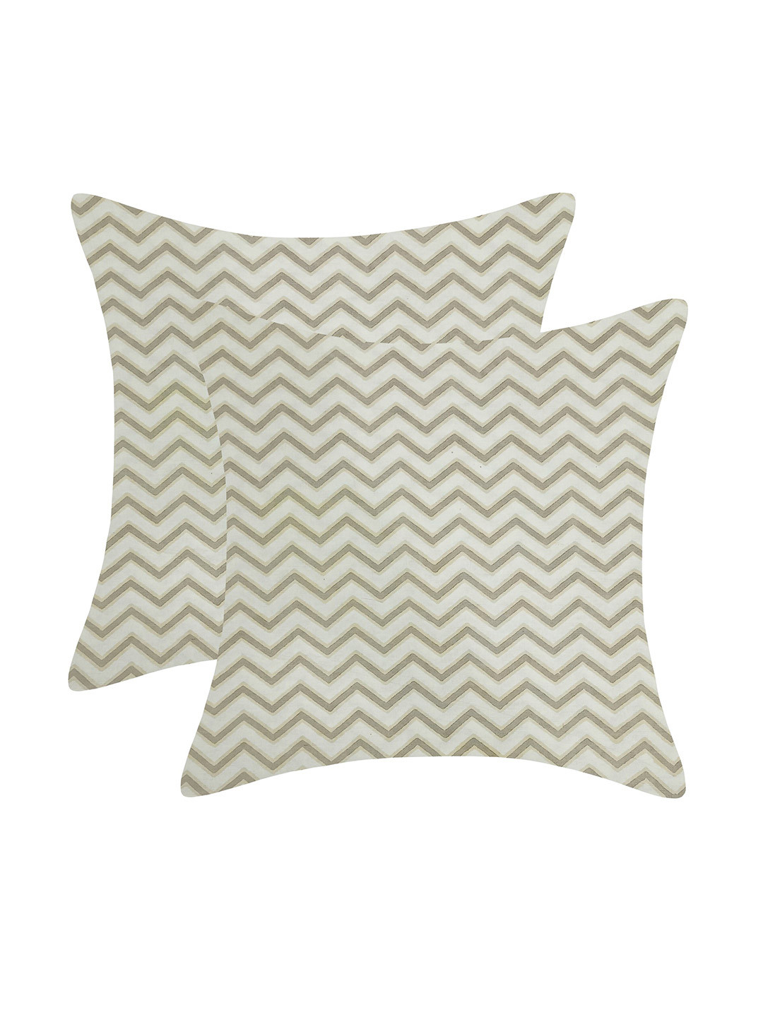 

INDHOME LIFE White & Green Pack of 2 Geometric Square Pure Cotton Cushion Covers