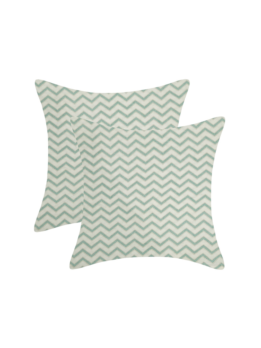 

INDHOME LIFE White & Green Set of 2 Geometric Square Cushion Covers