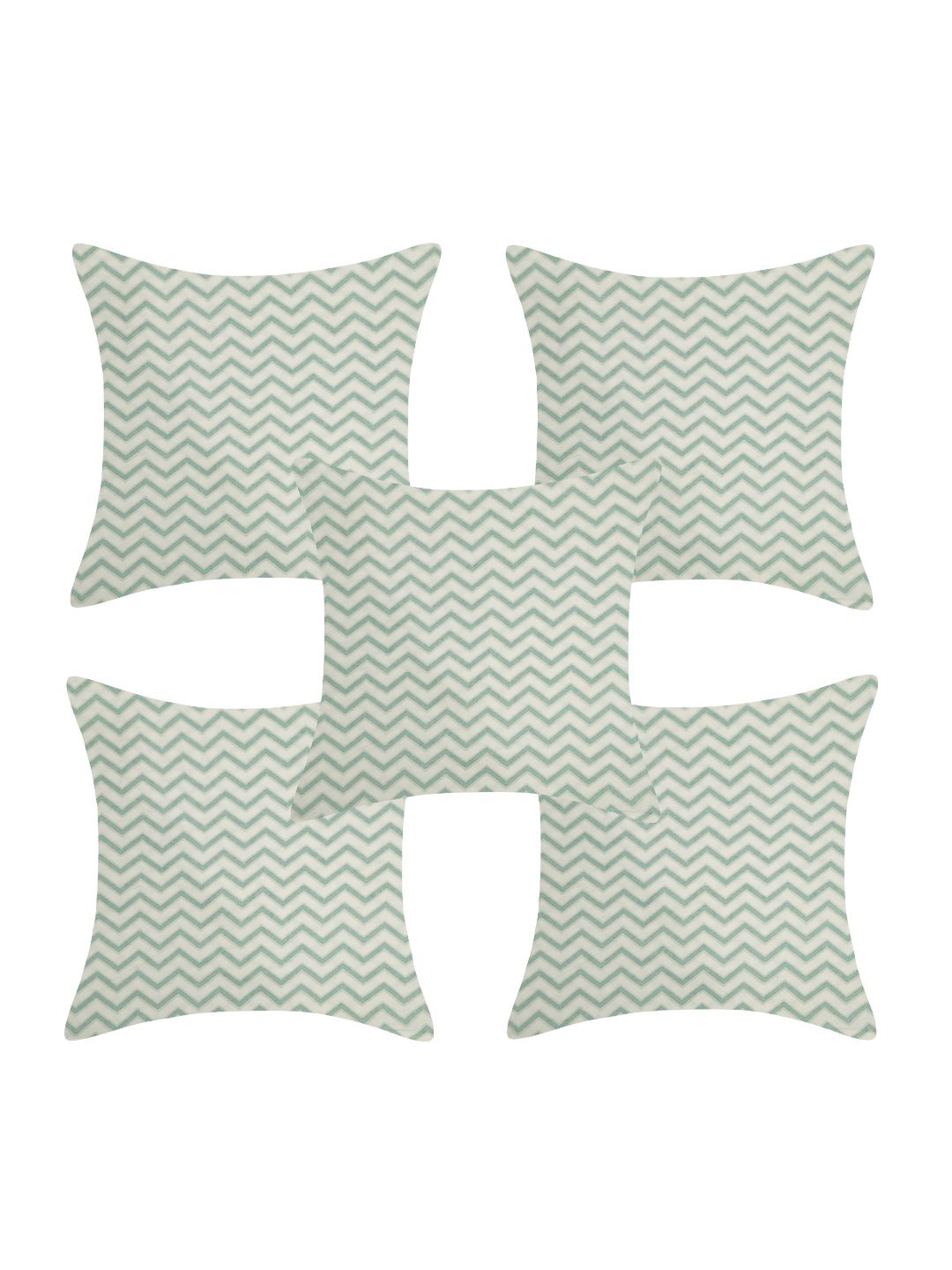 

INDHOME LIFE White & Green Set of 5 Geometric Square Cushion Covers