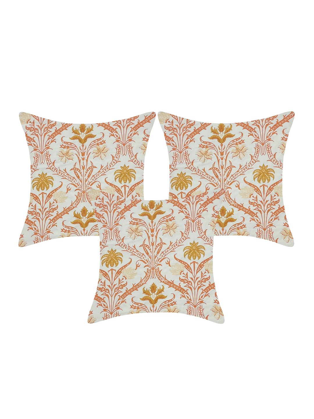 

INDHOME LIFE Off White & Mustard Set of 3 Ethnic Motifs Square Cushion Covers