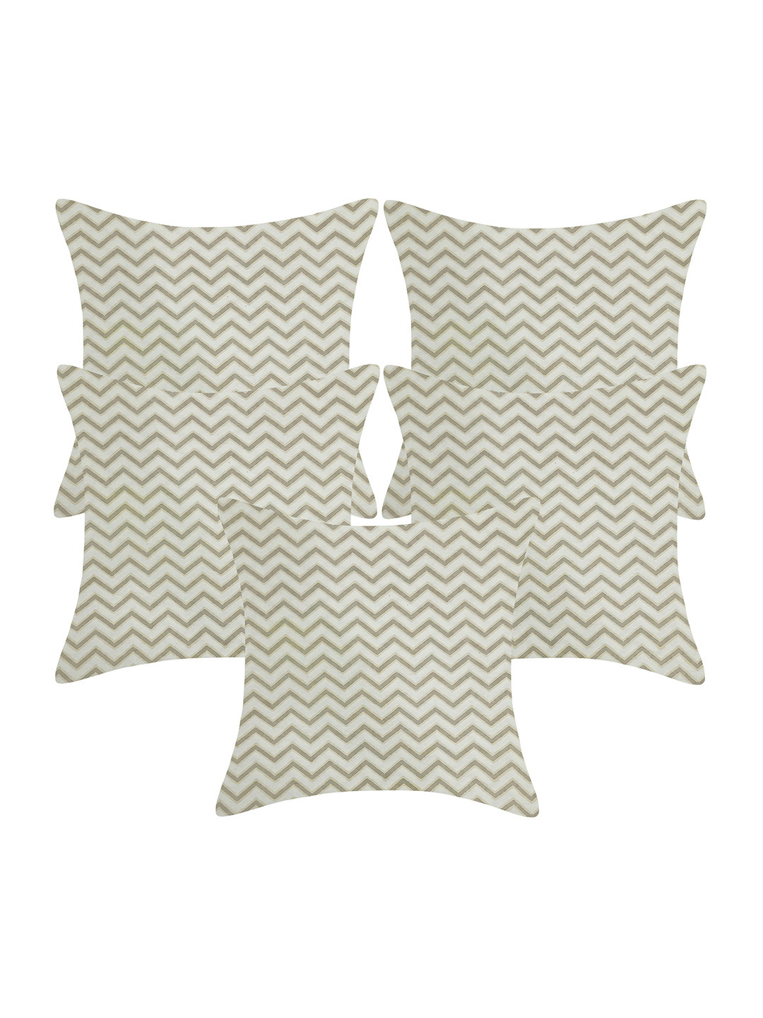 

INDHOME LIFE White & Grey Set of 5 Geometric Square Cushion Covers size 16 x 16 inches.