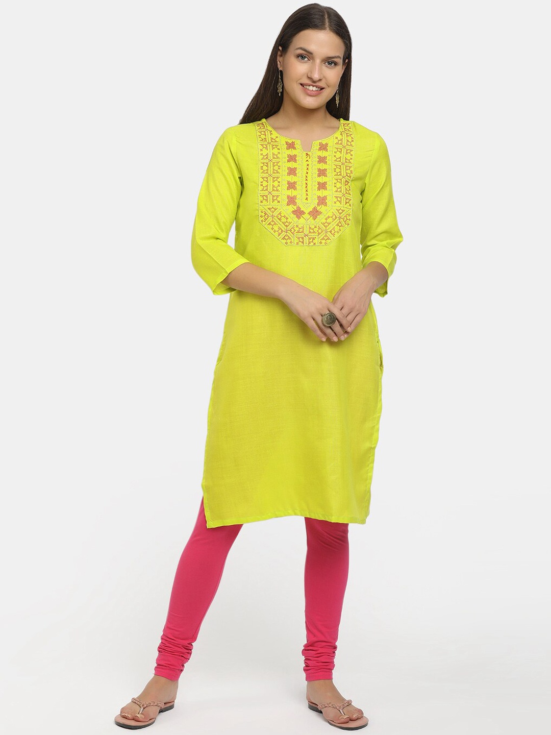 

Karigari Women Green Ethnic Motifs Embroidered Kurta