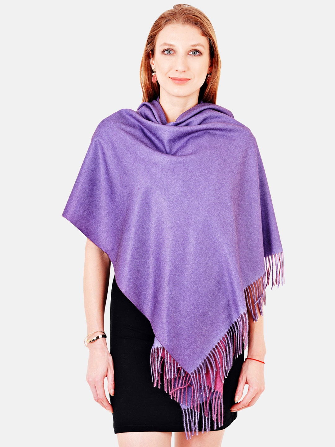 

MUFFLY Women Purple & Pink Reversible Solid Cashmere Wool Stole