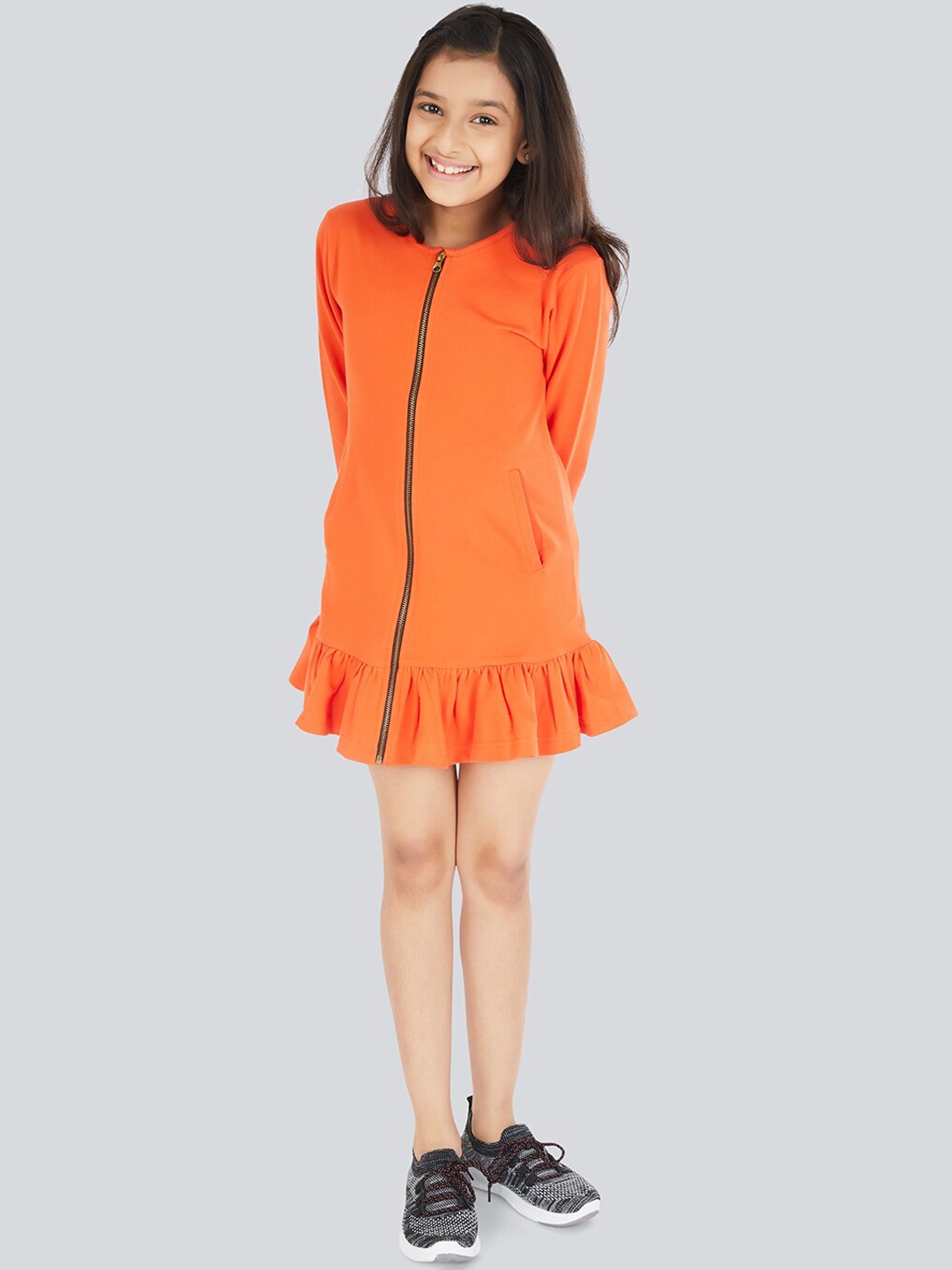 

Olele Girls Orange Fleece Longline Jacket