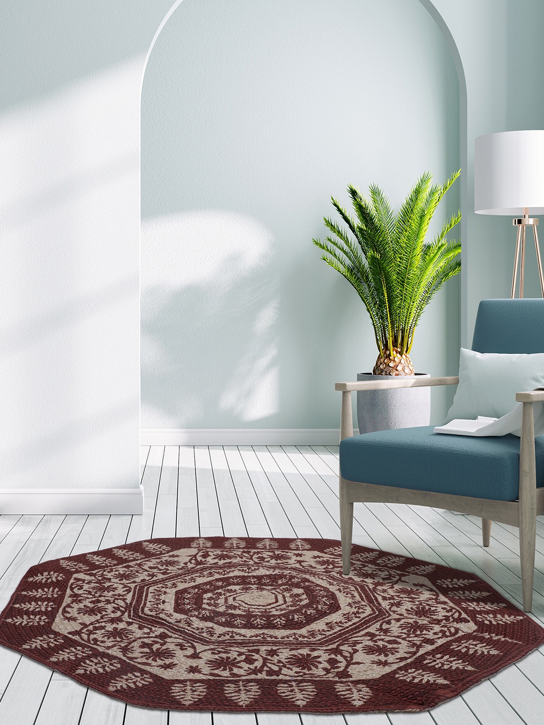 

Pano Maroon Printed Cotton Octagonal Floor Rug