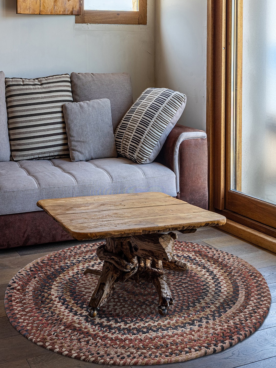 

Pano Burgundy & Beige Geometric Round Floor Rug