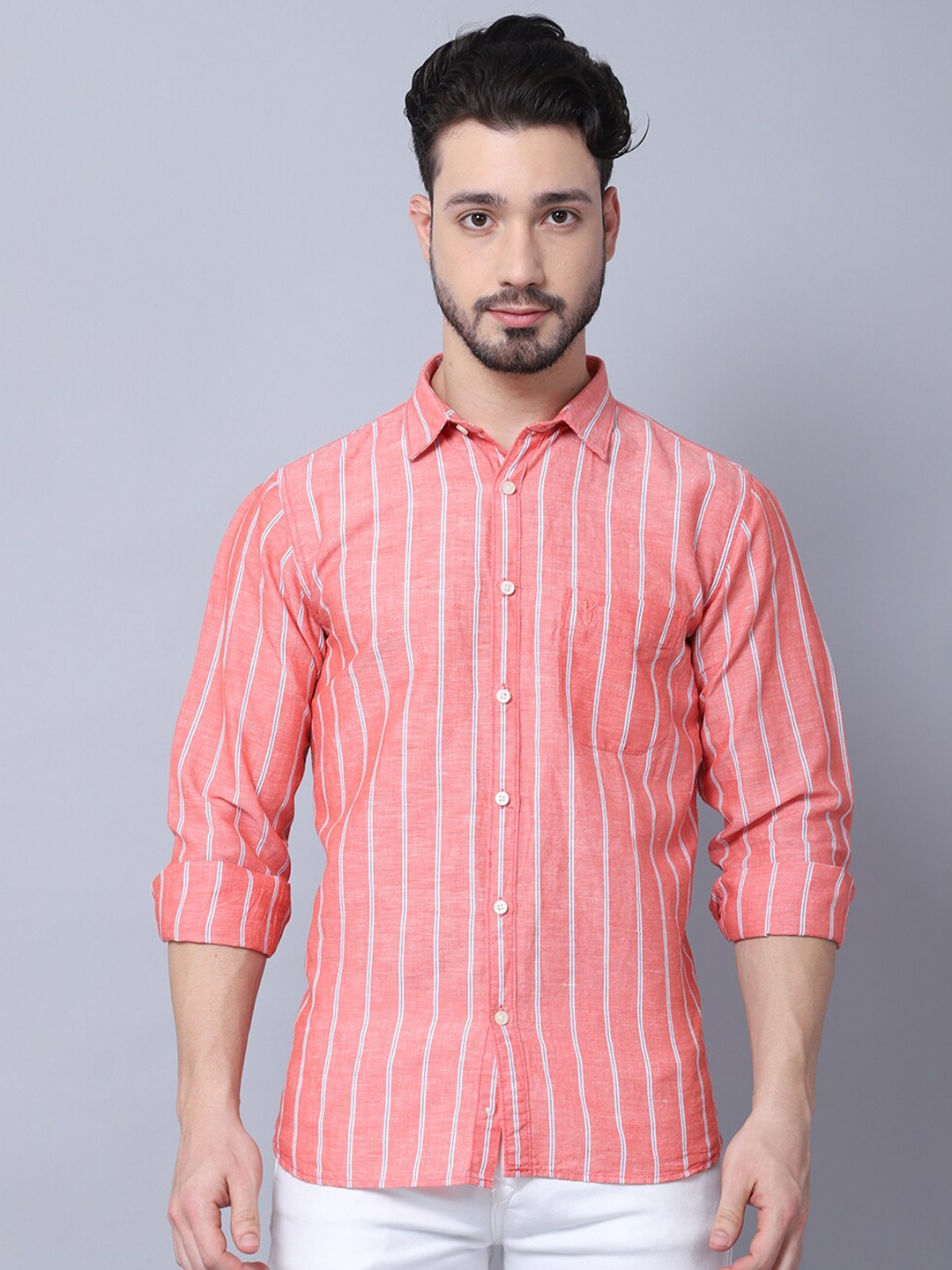 

Cantabil Men Red Striped Casual Shirt