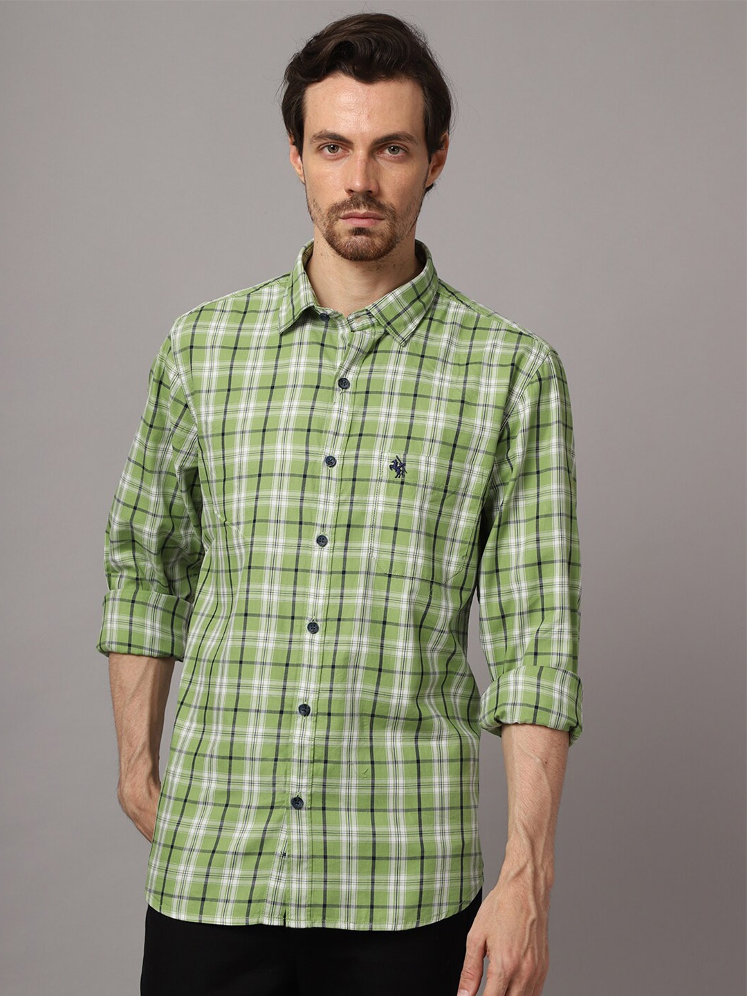 

Cantabil Men Green Tartan Checks Checked Casual Shirt