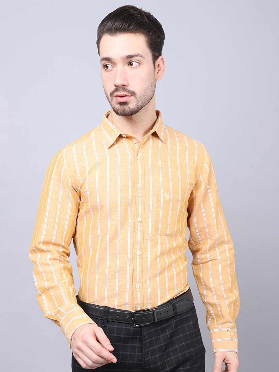 

Cantabil Men Mustard Striped Casual Shirt