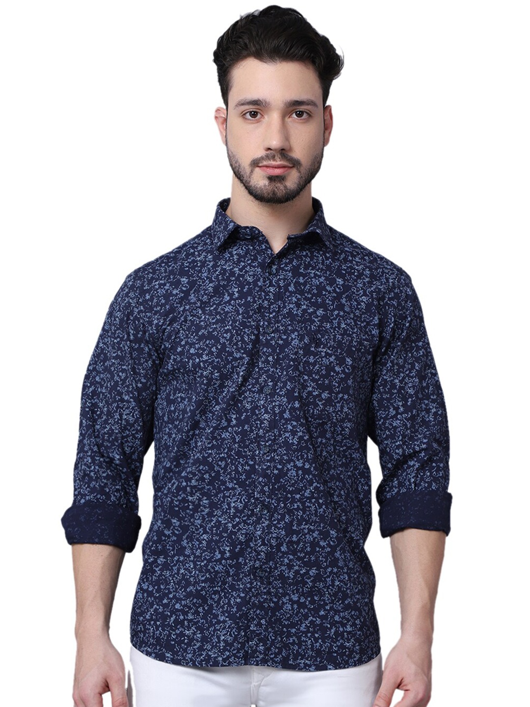 

Cantabil Men Navy Blue Printed Casual Shirt