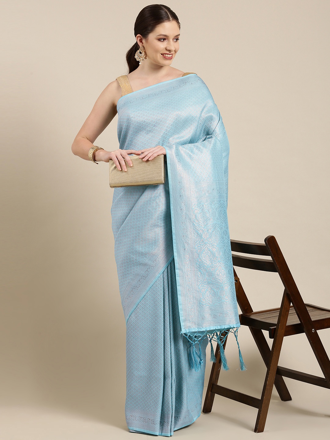 

Lookslady Blue Woven Design Zari Art Silk Banarasi Saree