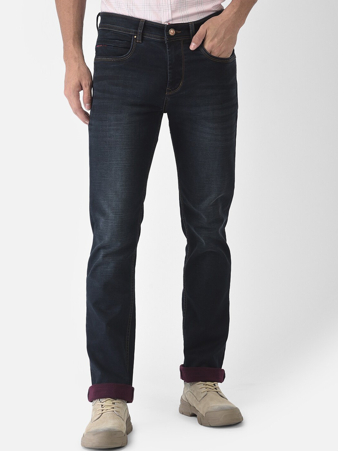 

Crimsoune Club Men Navy Blue Straight Fit Light Fade Stretchable Jeans