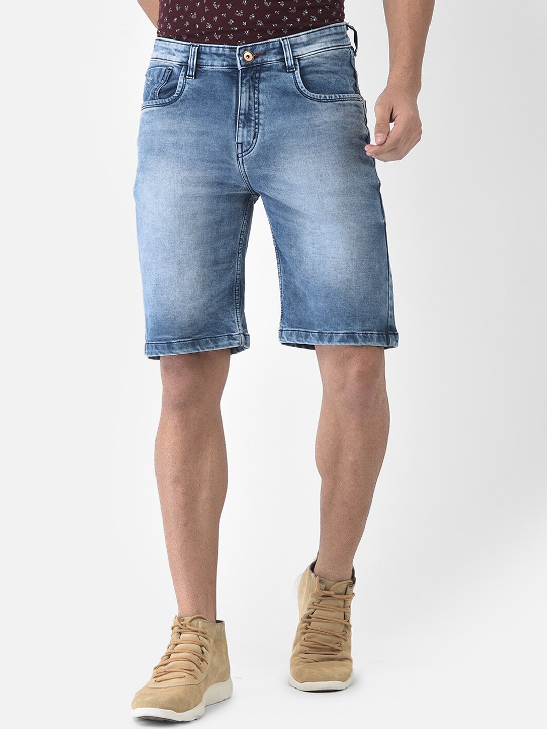 

Crimsoune Club Men Blue Washed Slim Fit Outdoor Denim Shorts