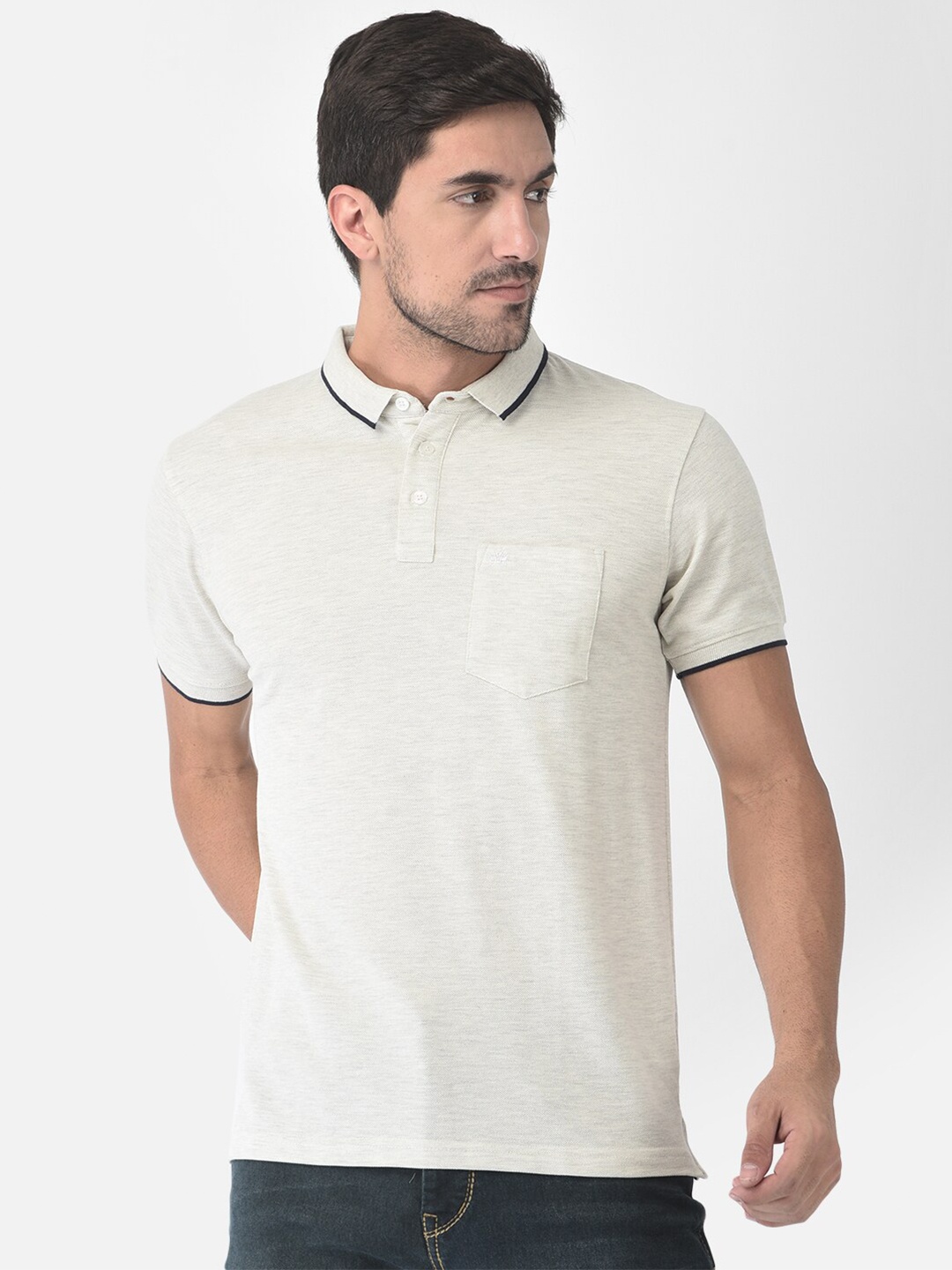 

Crimsoune Club Men Off White Polo Collar Slim Fit T-shirt