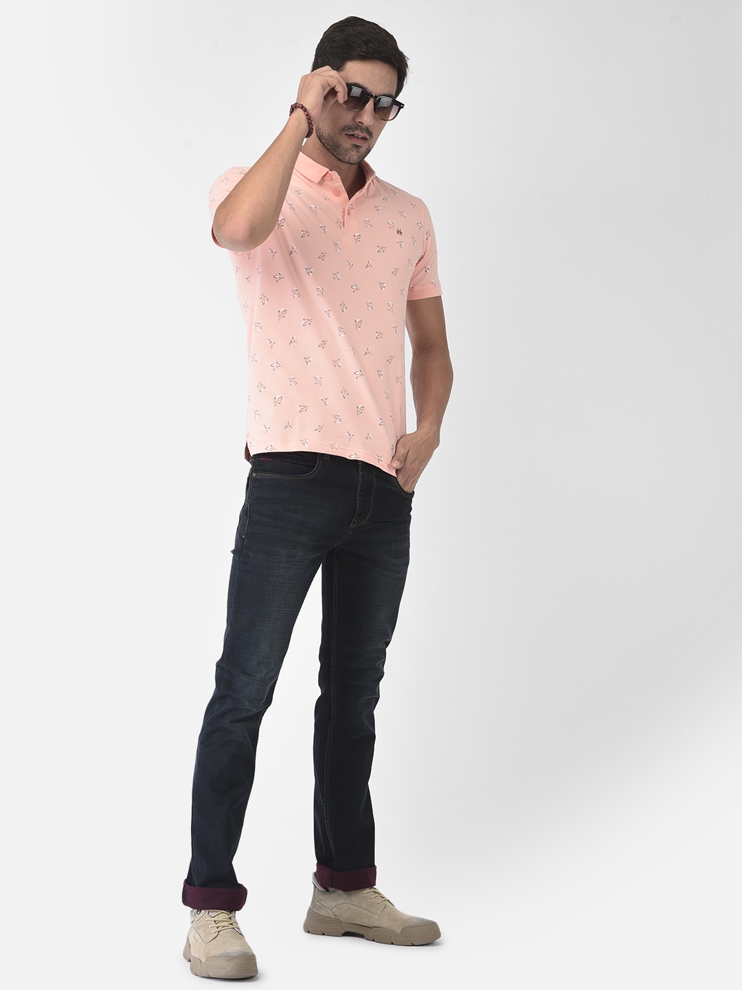 

Crimsoune Club Men Pink Printed Polo Collar Slim Fit T-shirt