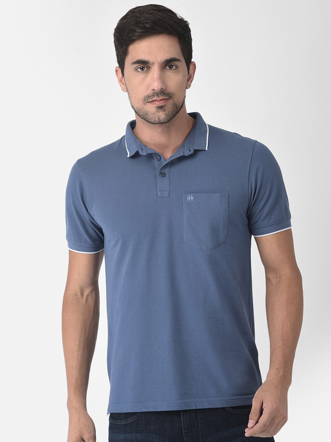 

Crimsoune Club Men Blue Polo Collar Slim Fit T-shirt