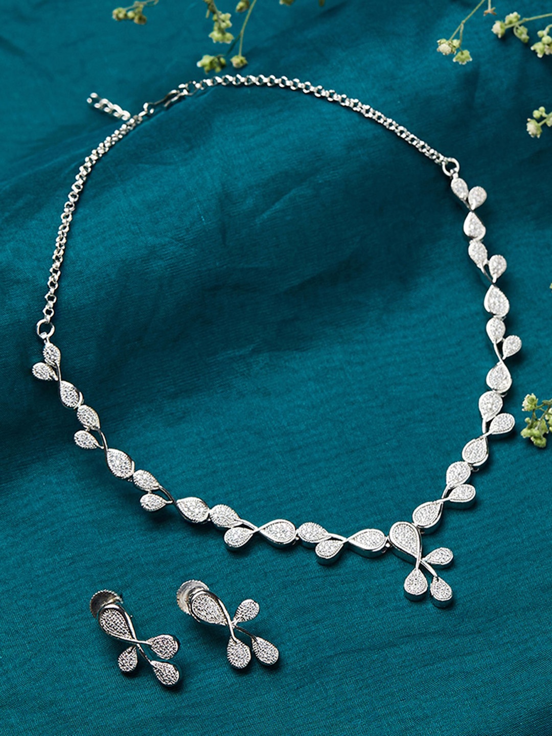 

Voylla Silver-Plated White Stone Studded Embellished Necklace Set