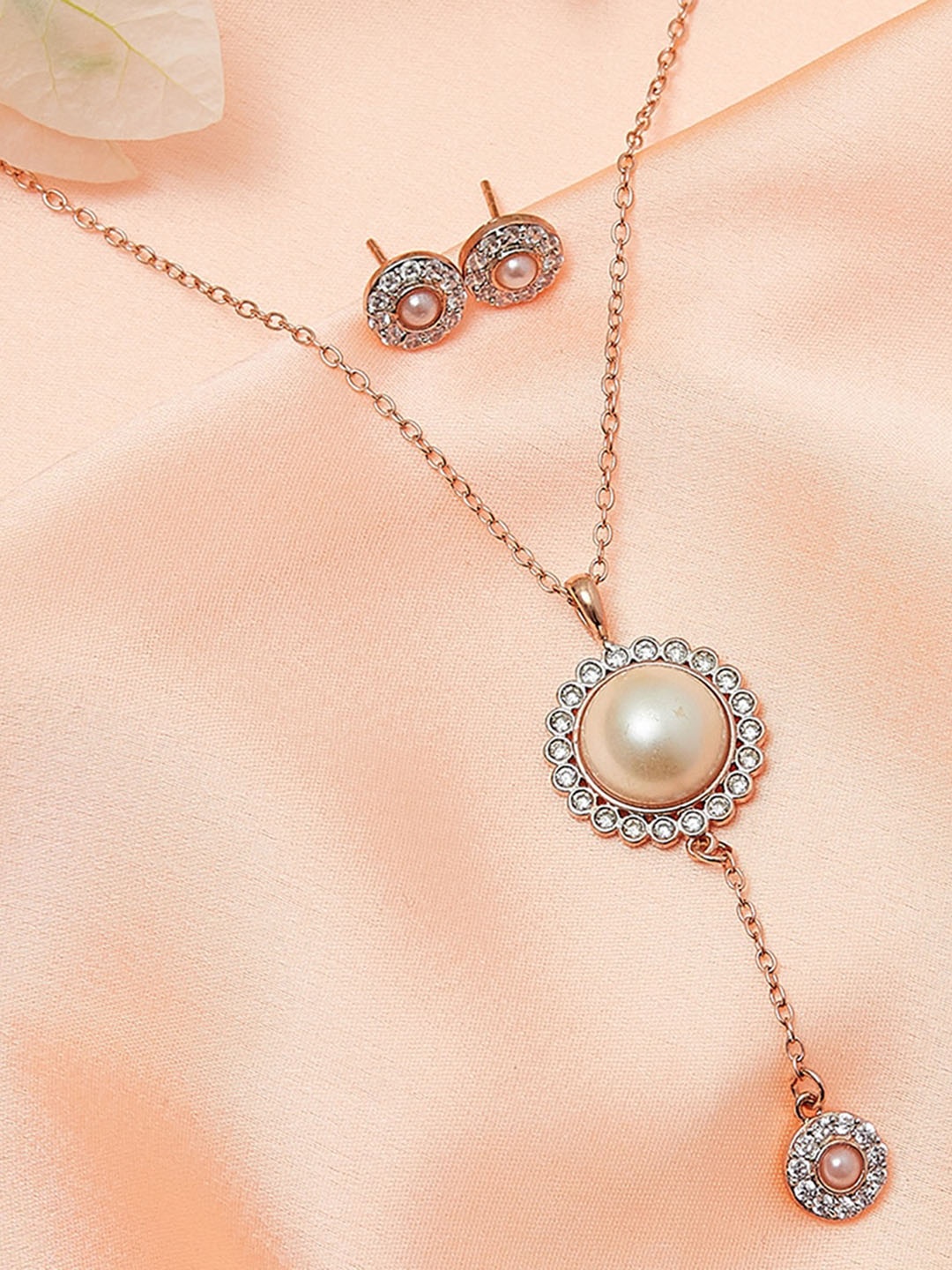 

Voylla Women Rose Gold-Plated Spherical Pendant with Earrings
