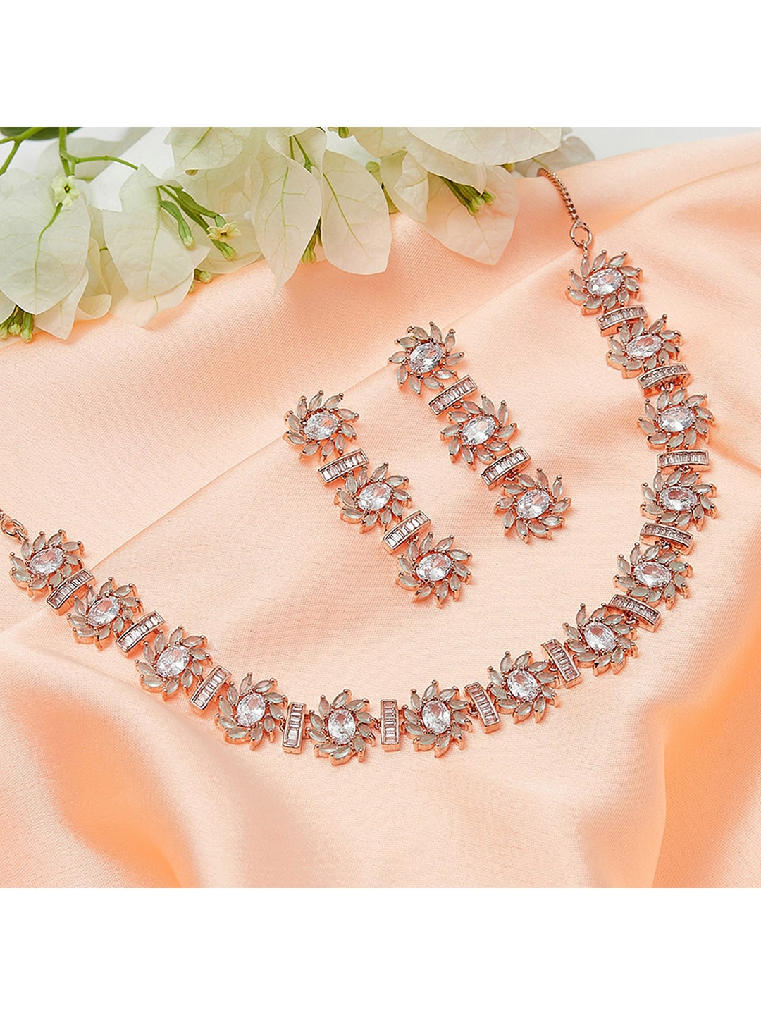 

Voylla Rose Gold-Plated White CZ-Studded Jewellery Set
