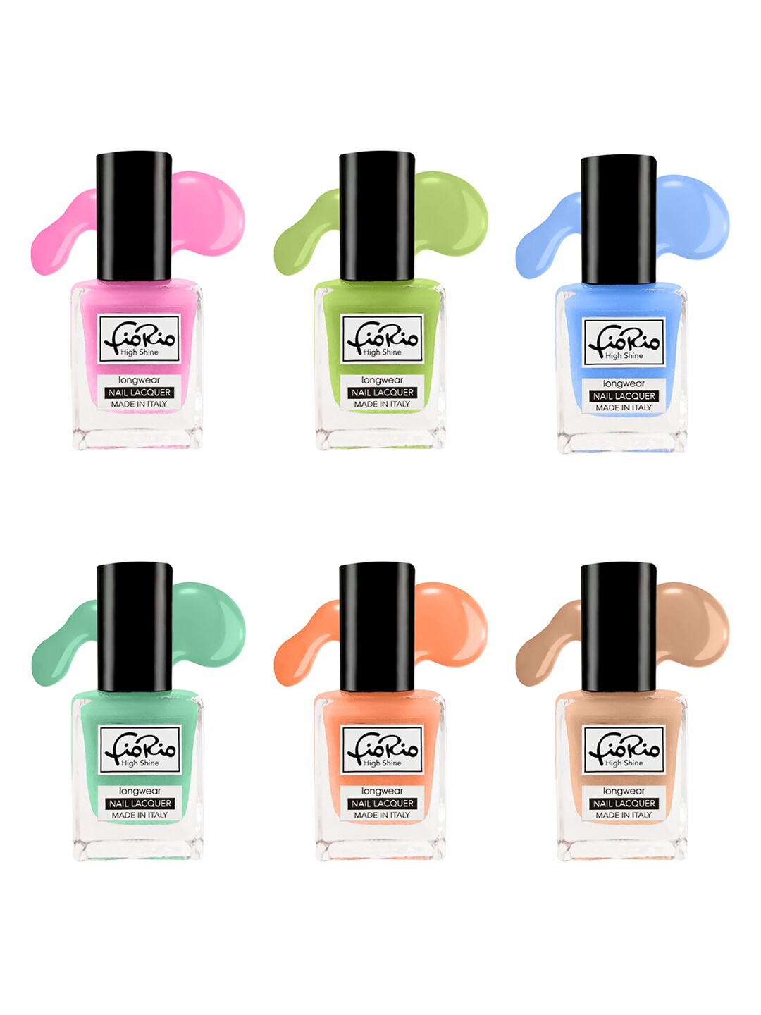 

Fiorio Set of 6 High Shine Longwear Nail Lacquer 11ml Each- Shades 101+102+103+104+105+106, Pink