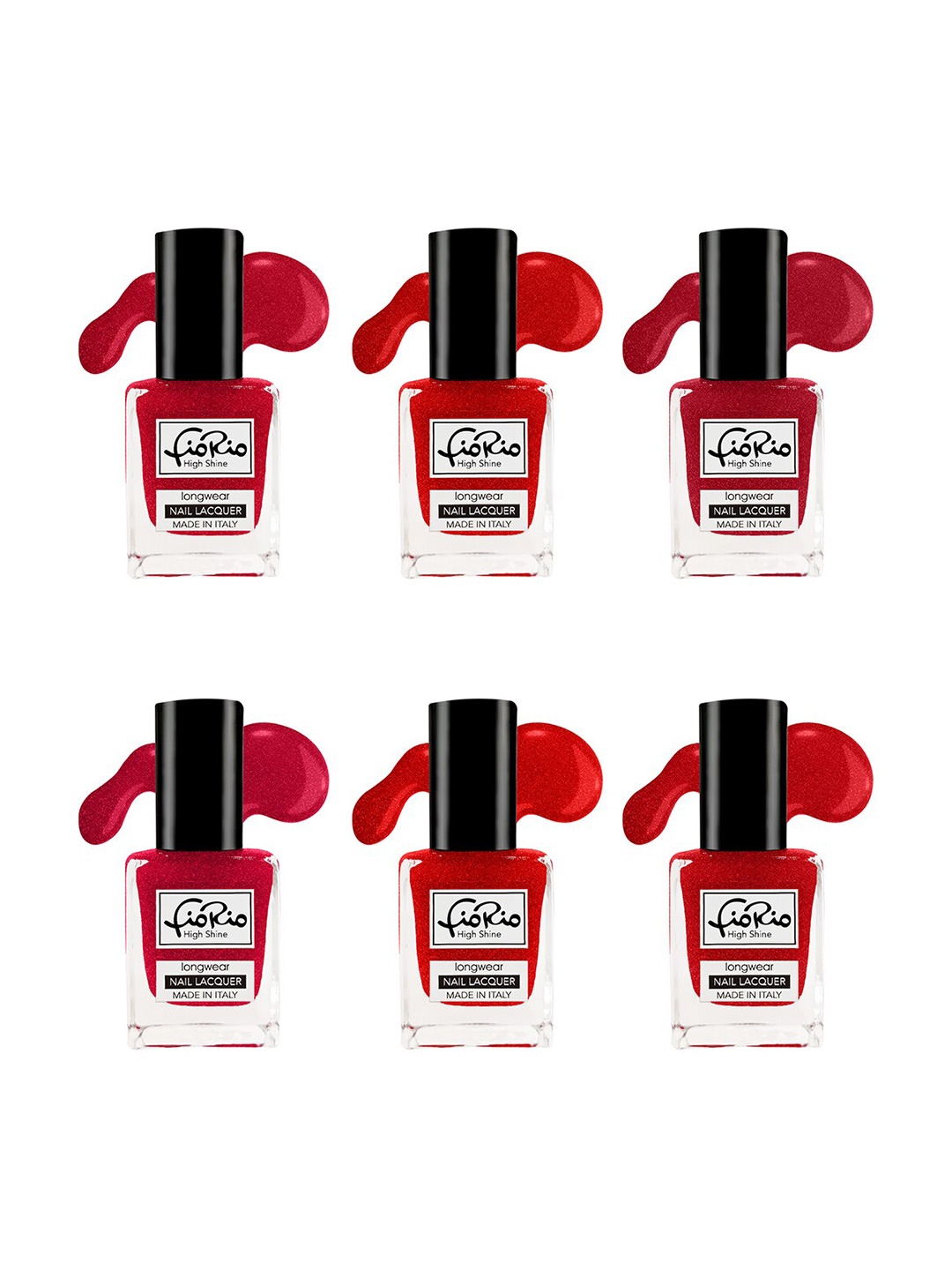 

Fiorio Set of 6 High Shine Long Lasting Nail Lacquer 11ml Each - Shades 21+22+23+24+25+26, Red