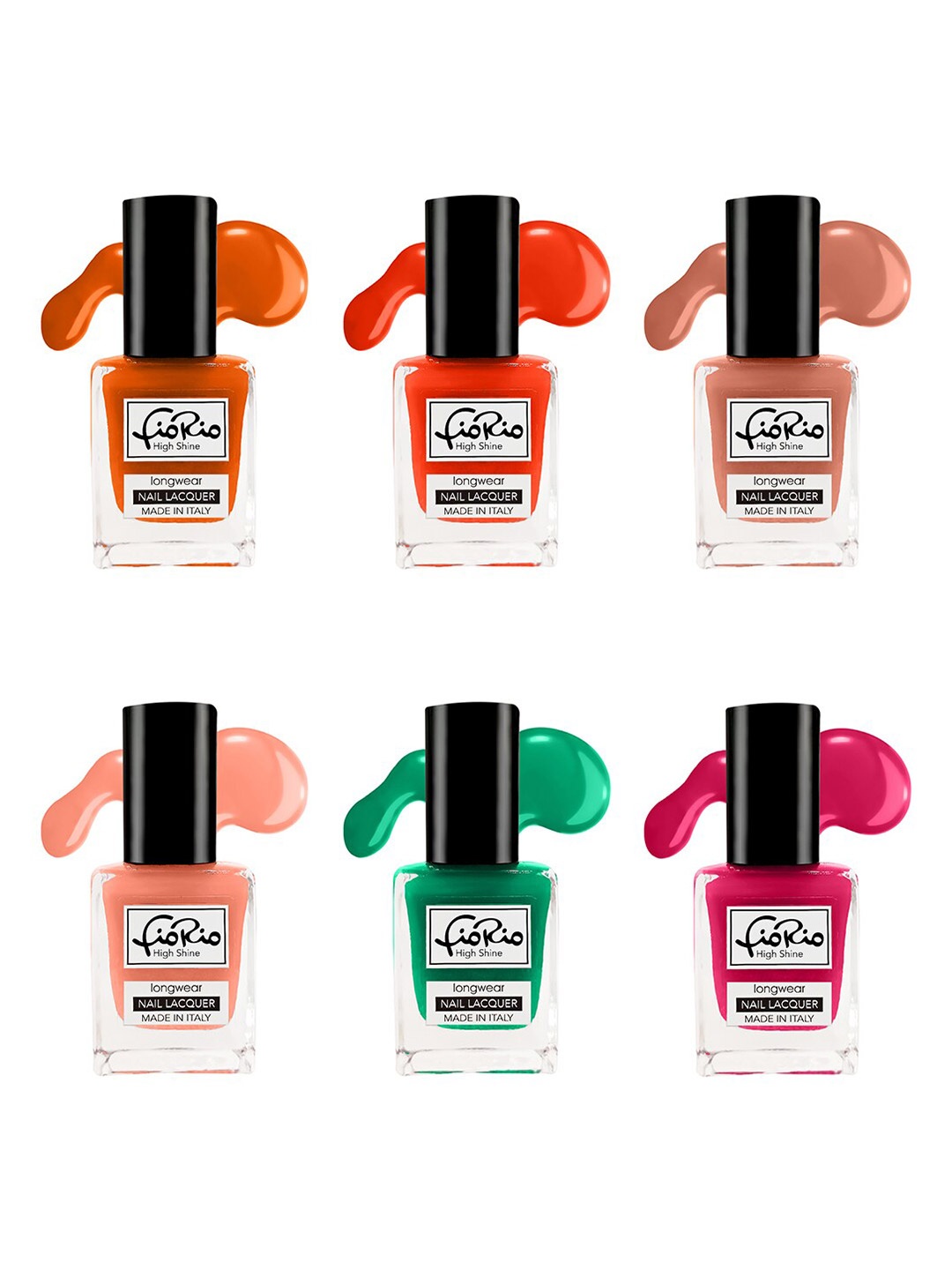 

Fiorio Set Of 6 Green & Orange High Shine Long Lasting Nail Polish -11 ml Each, Na