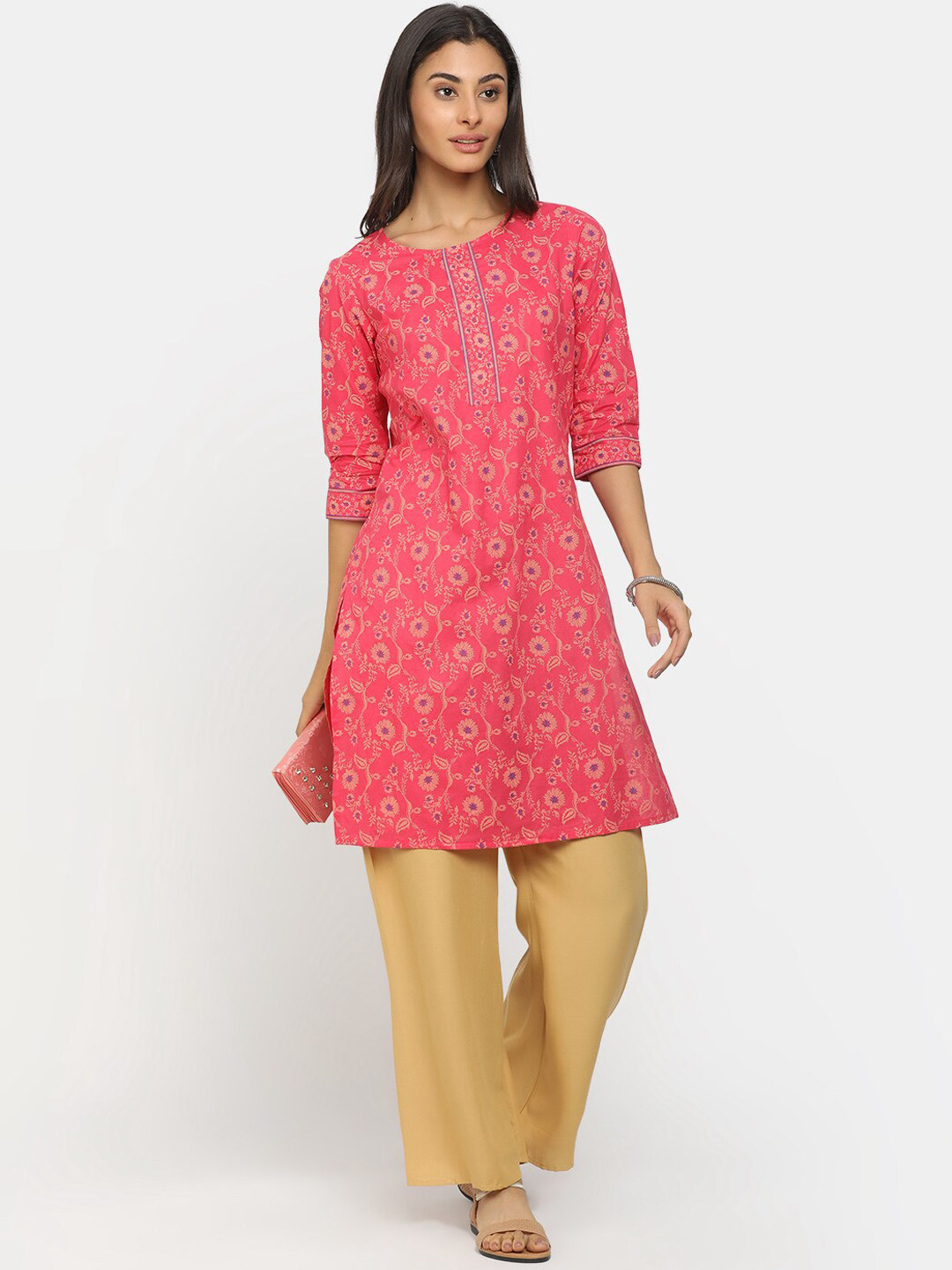 

Desi Mix Women Pink Ethnic Motifs Printed Kurta
