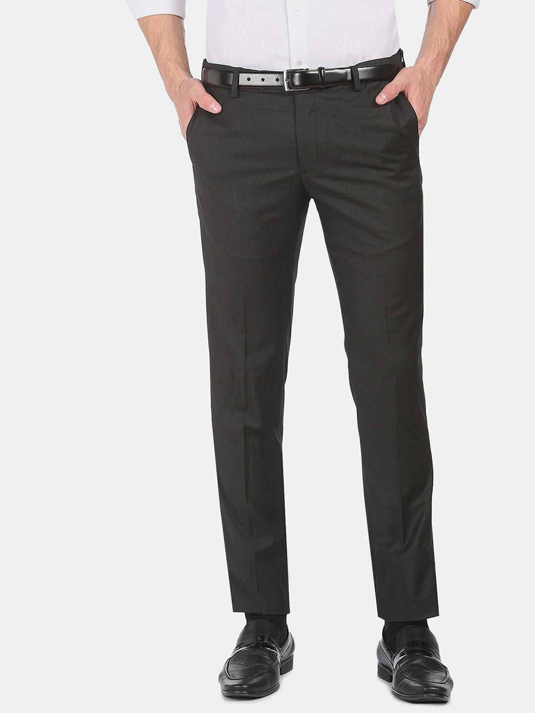 

Arrow Men Black Check Formal Trousers