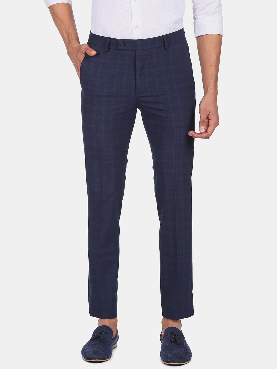 

Arrow Men Blue Checked Slim Fit Formal Trousers