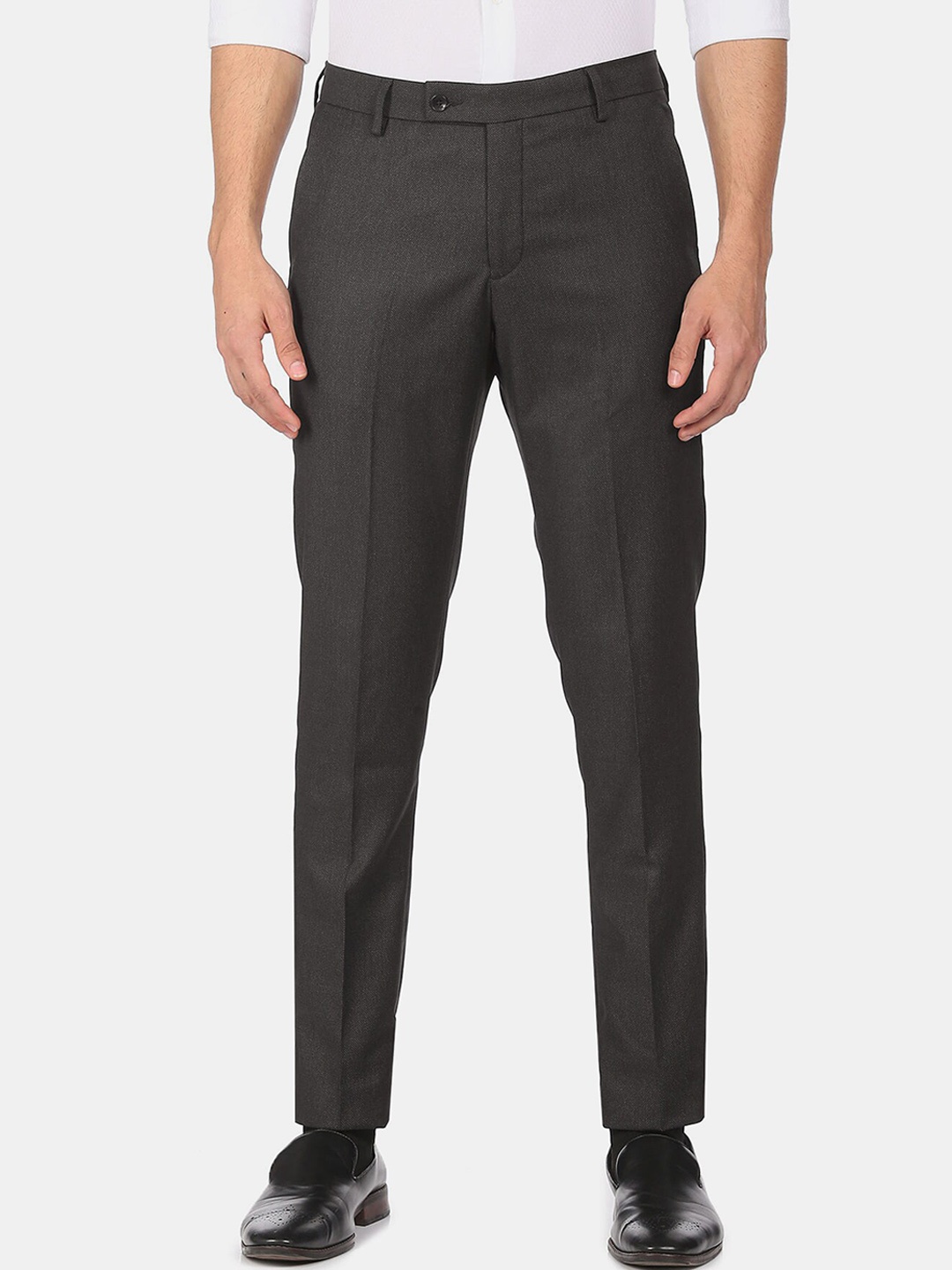 

Arrow Men Grey Solid Mid-Rise Formal Trousers