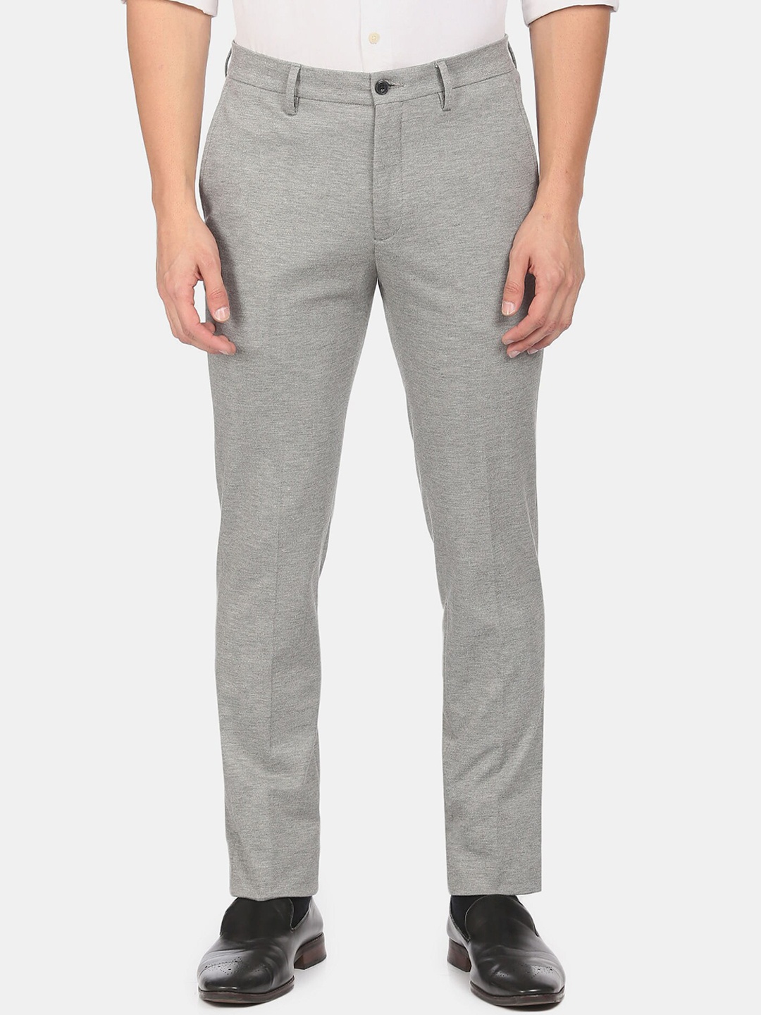 

Arrow New York Men Grey Textured Slim Fit Trousers