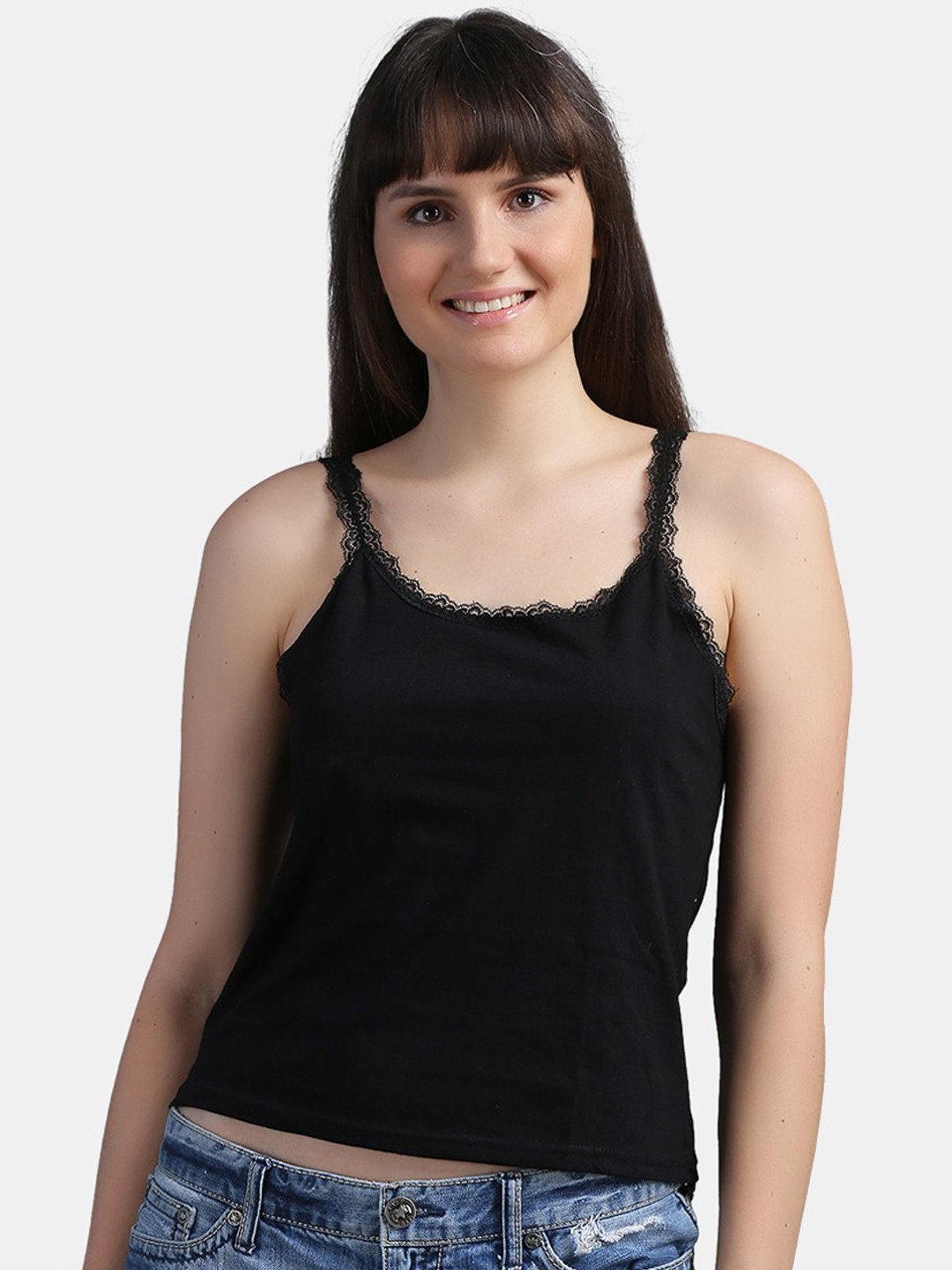

N-Gal Women Black Solid Cotton Lace Camisoles