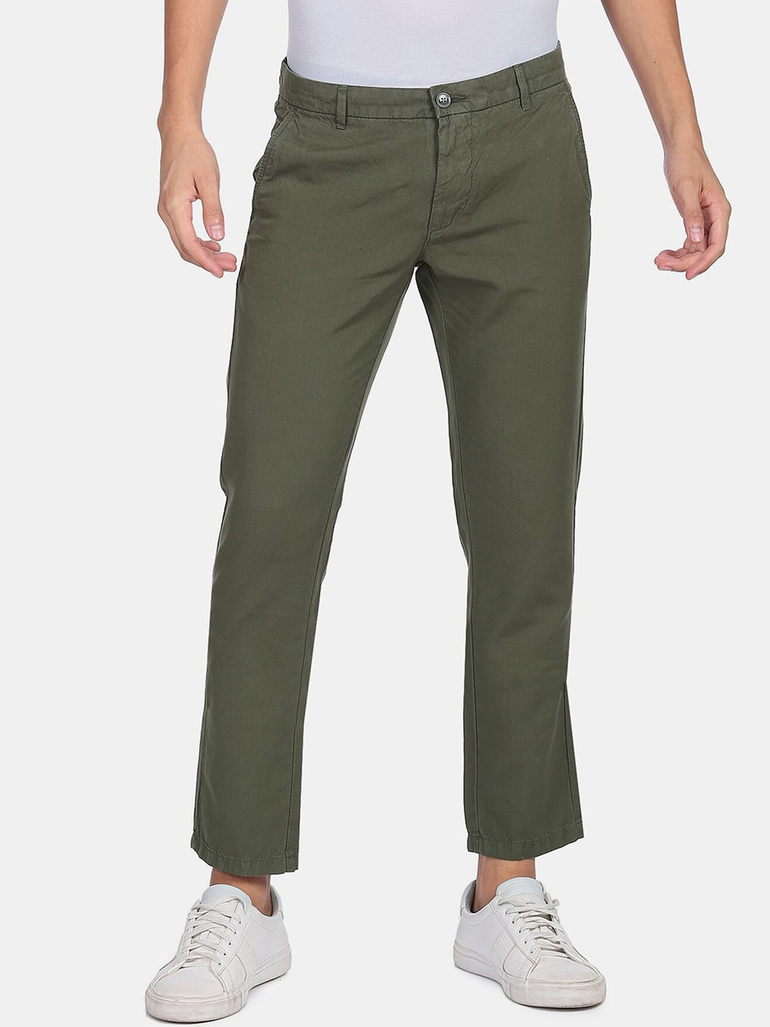 

Arrow Sport Men Solid Olive Slim Fit Low-Rise Chinos Trousers