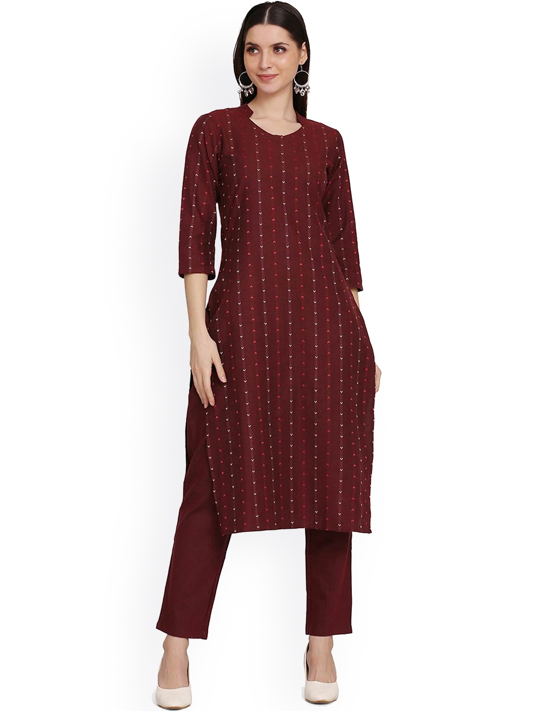 

HRITIKA Women Maroon Pure Cotton Kurti with Trousers