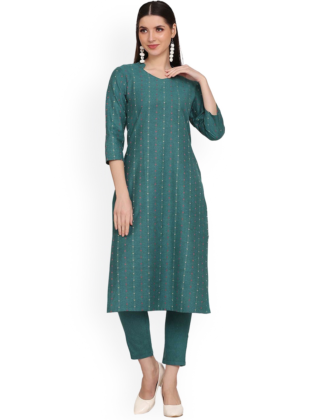 

HRITIKA Women Turquoise Blue Pure Cotton Kurta with Trousers